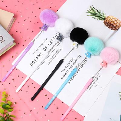 China Normal Promotional Plush Ball Bear Cartoon Stationery Pen Color Plush Ball Pendant Neutral Gel Pen for sale