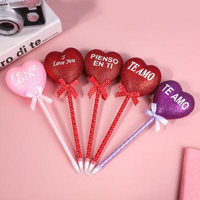 China 100% Eco-friendly Valentine's Day Foam Heart Point Pen Colorful Sequin Heart Ballpoint Pens for sale