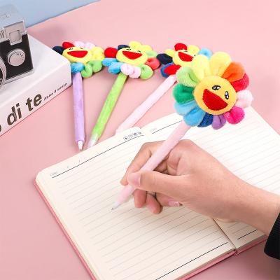 China 100% Velvet Plant Flower Pen Promotional Gift Cartoon Sunflower Eco-friendly Wholesale Creative Ballpoint Pens for sale