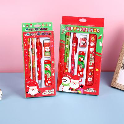 China 100% Eco-friendly Christmas Stationery 5/6pcs/Set Set Kids Students Kawaii Stationery Set Eraser (Pencil) Ruler Box for sale