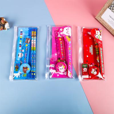 China 100% Eco-friendly Hot Sales Pencil Eraser Rulers 5pcs Set Cartoon Pencil Set Kids School Stationery Drawing Set Gifts for sale