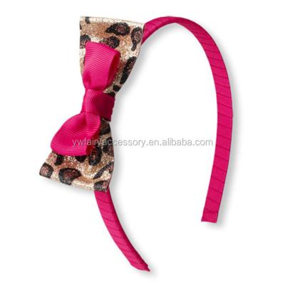 China Fabric Fashion Children Hair Accessories Girls Twinkle Leopard Bow Alice Hair Band Double Headband for sale