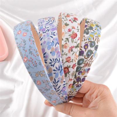 China Wholesale Children's Floral Prints Alice Band Headband Girls Cloth Covered With Elastic Plastic Hair Band for sale