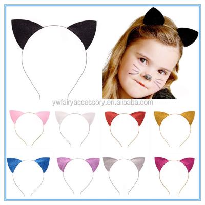 China Latest Fabric Kids Glitter Cat Ears Headband Glitter Cos-Game Holiday Black Cat Ear Hair Accessory for sale