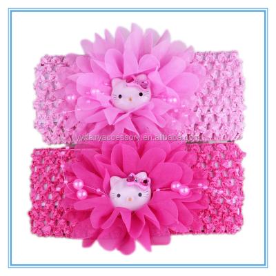 China Fabric faux stone flower crochet baby headband, Hello Kitty flower headband for kids for sale