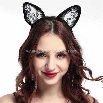 China Cloth Fashion Women Hair Accessories Party Sexy Girls Black Lace Cat Ears Headband for sale