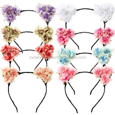 China New Arrival Fabric Flower Cat Ear Headband Girl Metal Headbands for sale