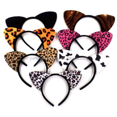 China Fabric Promotion Gift Novelty Kids Party Hair Accessories Women Leopard Printed Cat Ear Headband for sale