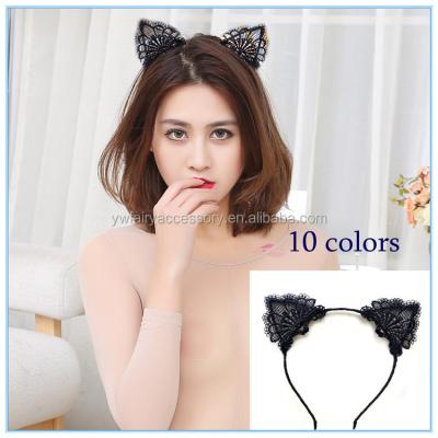 China Cloth Girls Party Hair Accessories Women Sexy Black Lace Cat Ears Headband for sale