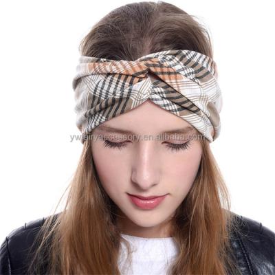 China European and American Hairbands HeadWrap Cross Style Plaid Boho Headband Women Elastic Hair Band for sale