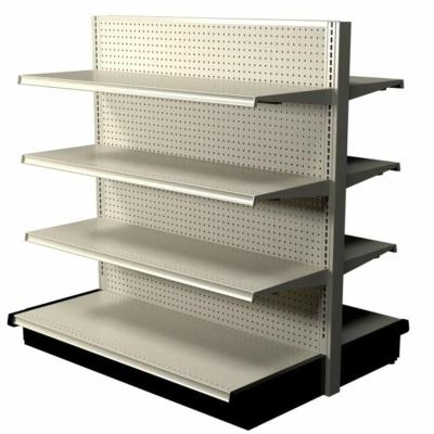 China Corrosion Protection Gondola Shelving Supermarket Shelf Single Side Double Side Stable Steel Frame with Spray Painting for sale