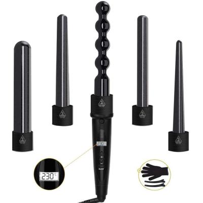 China Hotel Professional Ceramic Rotating Hair Curler Wand 5-in-1 Interchangeable Interchangeable Step Hair Curler Set for sale