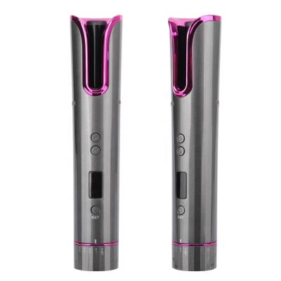 China Mini Travel USB Rechargeable Portable Magic LCD Display Ceramic Rotating Ceramic Wireless Cordless Automatic Hair Curler for sale