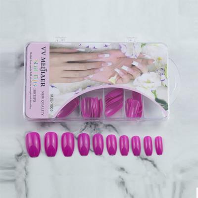 China Meaterial Eco-Friendly Artificial Nail French Coffin Shape Pale Pink Custom Press Nails French Manicure Faux Nails Press On for sale