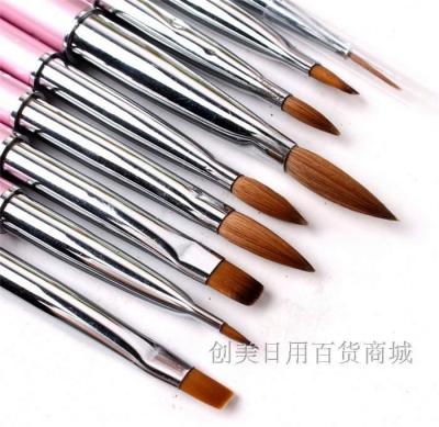 China NAIL hot! 9pcs Gel Acrylic UV Nail Art False Tips Drawing Painting Brush Pen Set with Metal Handle and Cap for sale