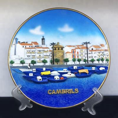 China Barcelona Handmade Resin Crafts Beach Gold Rim Souvenir Decorative Cambrils Dish for sale