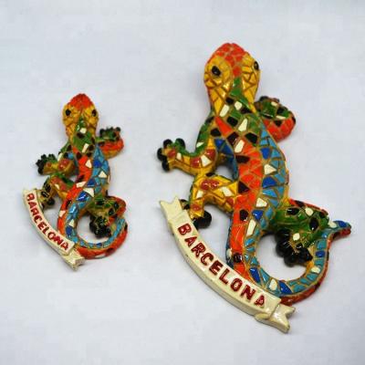 China Shape 3D Polyresin Mosaic Lizard Fridge Magnet Barcelona Souvenir Magnet for sale