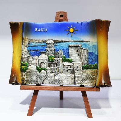 China Azerbaijan Baku Tourist Souvenir Gift Baku Custom Landscape Wholesale Gift Souvenir Decor Poly Resin Oil Painting With Display Stand for sale