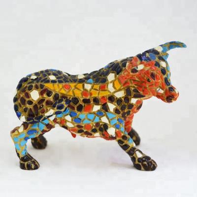 China Europe Customized Miniature Spanish Mosaic Bull Statue Polyresin Bull Statue Model for sale