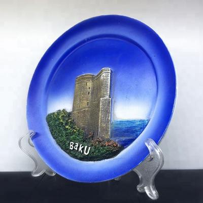 China Azerbaijan Souvenir Handmade Ceramic Dish Azerbaijan Baku Tourist Gift 3D Polyresin for sale