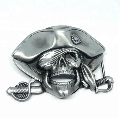 China Nickel Free Eco Friendly Durable Vintage Personalized Custom Antique Silver Pirate Skull Metal Belt Buckle For Men for sale