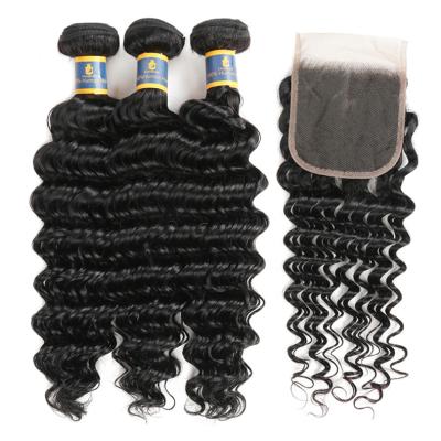 China No Shedding/No Tangle Curly Bundles/Soft/Shiny Peruvian Deep Wave 360 ​​Lace Virgin Hair Headband With Closure for sale