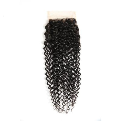 China Jerry Curl 12A Grade 4X4 Lace Swiss Human Hair Jerry Curly Brazilian Malaysian Closure for sale