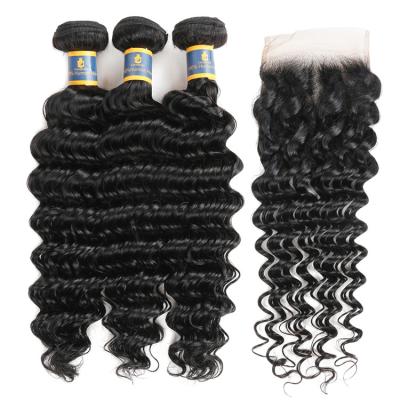 China Can Be Straightened Hair Suppliers Wholesale Price Brazilian Virgin Hair Deep Wave Curly Deep Wave Hair 3 Bundles With Closure Free Shipping for sale