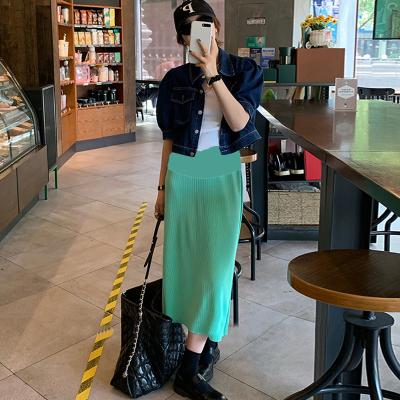 China Breathable Pregnant Woman Pleated After Split Midi Skirt Women Korean One-step Long High Waist Slim Black Wrap Hip Skirt for sale