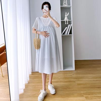 China Wholesale Pregnancy Dress Fake Solid Casual Breathable Two Piece Maternity Dress Manufacturers for sale