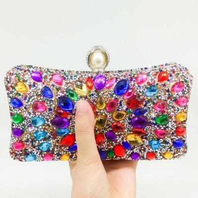 China Polyester OEM Unique Fashion Purse Stones Diamond Crystal Colorful Funky Handbag Jewelery Ladies Party Bags Luxury Clutch Bag Evening for sale