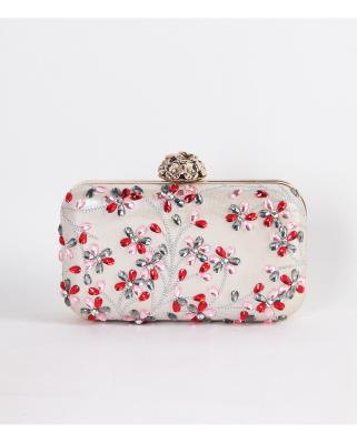 China Polyester Handbag Women Embroidered Beads Flower Evening Bag Exquisite Handmade Evening Bag Clutch Bag Dinner Bags for sale