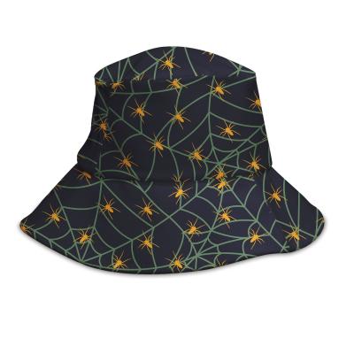 China Plush Prevent Bask Fisherman Hat Halloween Spider Pattern Printed Bucket Fisherman Hat Wholesale Unisex Custom Wear for sale