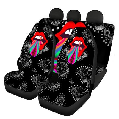 China Car Washable Seat Covers Polka Dot Black Red Lips Pattern Luxury Anti-Slip Universal Size Full Set Dropshipping for sale