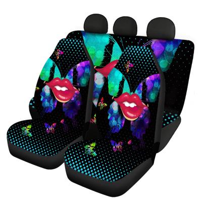 China Dot Red Lips Printed Cars Suv Accessories Polyester Car Interior Front Seat Covers Butterfly Stretch Dustproof Seat Covers for sale