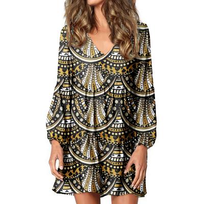 China Casual V-Neck Mini Dress Women's Plus Size Anti-wrinkle Women's Clothing Loose Mini Dress Zulu Warrior Pattern Design Custom Long for sale