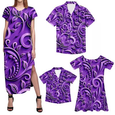 China Breathable Family Clothing 4pcs Set Violet Print MOM Unique Gifts For Dad Kids Holiday Parent-child Clothing for sale