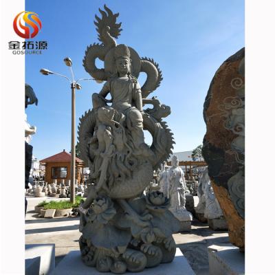 China Female Buddha Stone Kwan Yin With Dragon Statue for sale