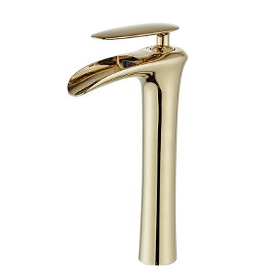 China Gold Hot Brass Single Lever Luxurious Style Single Lever Faucet Mixer Tap Basin Faucets Sale High Quality Single Hole Metered for sale