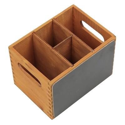 China Accept All Kinds Of Toolbox Wooden Open Creative Box Storage Table Top Customization Kitchen Cutlery Hand Held Solid Rack With Black Board for sale