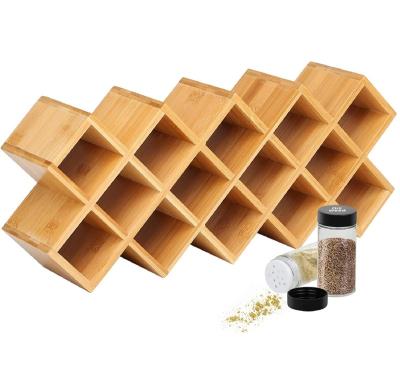 China Amazon Sustainable Wooden Kitchen Spice Storage Organizer Bamboo Countertop Storage Racks And Shelving Units for sale