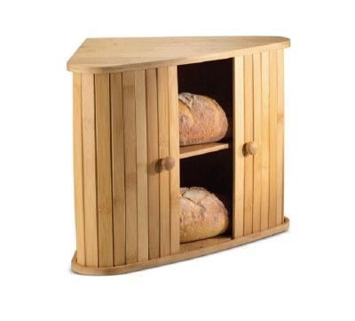 China Large Wooden Custom Sustainable Bamboo 2 Tier Bread Storage Box Kitchen Food Container With Roll Up Door for sale