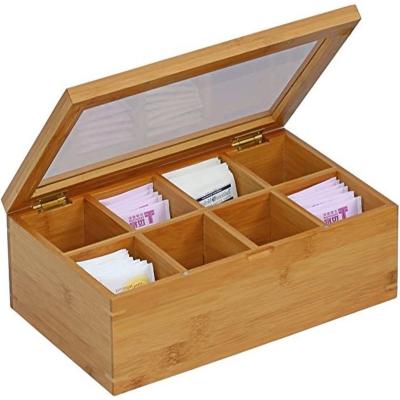 China Sustainable Wholesale Solid Wooden Tea Bag Storage Box Bamboo Gift Box With Lid for sale