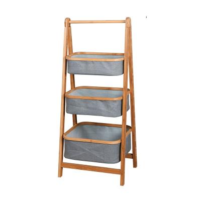 China 3 Tier Wooden Storage Basket Viable For Dirty Clothes Folding Organizer Toys Storage Rack Wholesale for sale