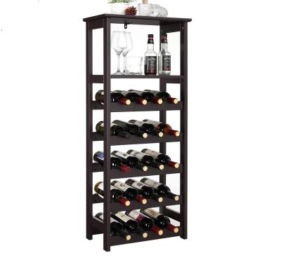 China Sustainable Wholesale Wooden Wine Rack Free Standing Bottles Display Storage Shelf With 2 Slatted Shelves for sale