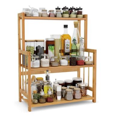 China Sustainable 3 Tier Amazon Storage Shelf Racks Spice Racks Organizer For Home Bathroom Bamboo Wooden Kitchen for sale