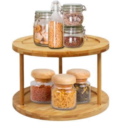 China Best Viable Wood Spice Rack Turntable Magnetic Spice Organizer Rack 2 Layers Cosmetics Shelf Storage Box Condiments for sale