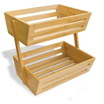 China Kitchen Sustainable Bamboo Wooden Vegetable Tier Storage Rack Fruit Basket Fruit Basket Product Stand Organizer 2 for sale