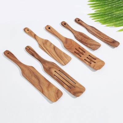 China Sustainable Cookware Teak Wood Natural Kitchen Utensil Set Non Stick Heat Resistant Wood Cookware Slotted Spurtle Spatula Sets for sale