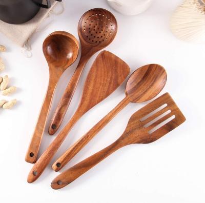 China New Custom Kitchen Sustainable Teak Style Wooden Spoon Spatula Set for sale